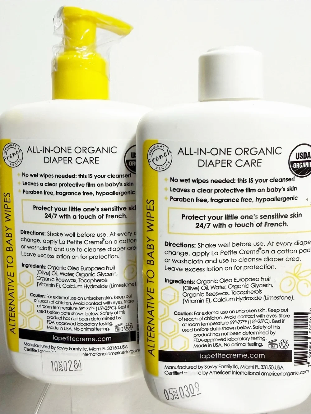 Set of 2 - LA PETITE CREME Organic French Diapering Lotion - 8 fl oz Each - New